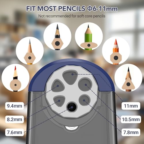 AFMAT Electric Pencil Sharpener for Classroom, 6 Holes, Cordless & Rechargeable, Fast Sharpen, Auto Stop, 10K+ Uses, Heavy Duty Pencil Sharpener for 6-11mm No.2/Large/Colored Pencils PSD2(Blue) - color: Blue
