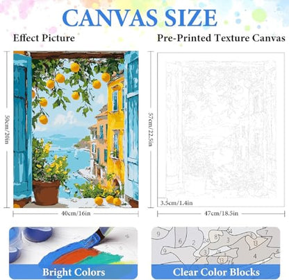 ZRIZQ Paint by Numbers Kit for Adults Beginner Landscape,Lemon Tree,16x20 | Full set with wooden brushes,rolled canvas,rich paints.Calming activity.Beginner friendly.Just open and paint. - color: 16"X20"Rolled Canvas(Frameless)-Landscape 1