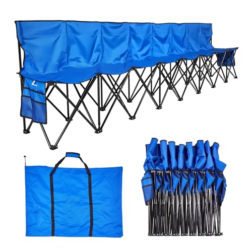 VEVOR Portable Folding Bench, 8 Seat Foldable Soccer Bench with Side Pockets and Carrying Bag, Lightweight Sideline Seating with Back Rest for Football, Baseball, Camping, Outdoor Events, Blue - color: Blue, size: 8 seat