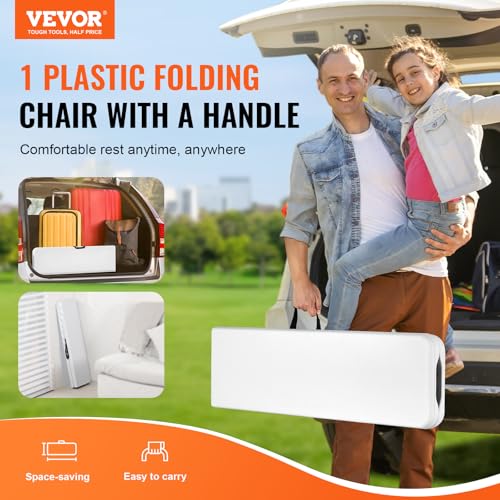 VEVOR Plastic Folding Bench, 6ft Portable Folding Bench, Smooth High Density Polyethylene Waterproof Outdoor Bench, Picnic Camping Table with Handle for Garden Soccer Playtime, White (1 Pack)