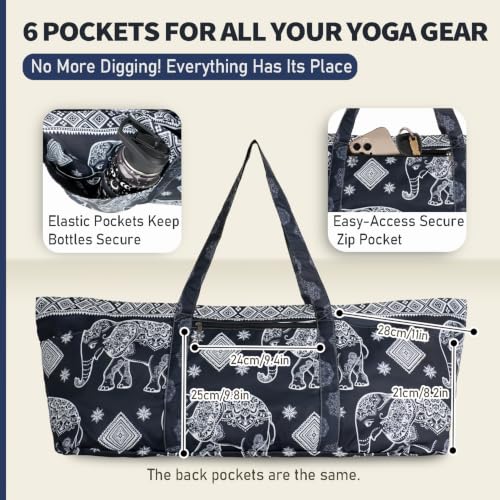 Yoga Mat Bag Yoga Tote Bag with Large Waterproof Zipper Pocket and Drawstring Pocket Yoga Mat Bag Carrier Fit Most Size Mats and All You Stuff - color: navy blue