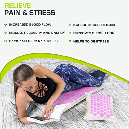 ProsourceFit Ki Acupressure Mat and Pillow Set with 100% Natural Linen for Back/Neck Pain Relief and Muscle Relaxation - color: Natural Purpule