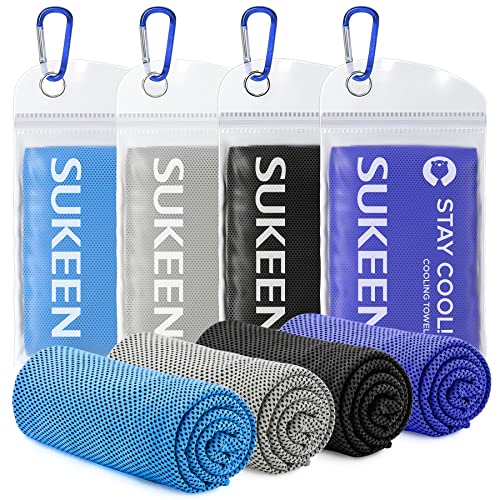 Sukeen 4 Pack Cooling Towels (40"x 12"), Cooling Neck Wraps, Soft Ice Towel | Lightweight,Absorb moisture,Long Last,Mesh Breathable for Sports,Outdoors,Yoga,Tennis,Golf,Running,Gym,Camping,Campus,Travel - color: Blue/Grey/Royal Blue/Black