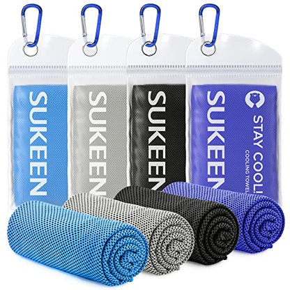 Sukeen 4 Pack Cooling Towels (40"x 12"), Cooling Neck Wraps, Soft Ice Towel - color: Blue/Grey/Royal Blue/Black
