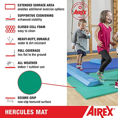 AIREX Hercules 요가, 물리 치료, 재활, 균형 및 안정성 운동, 필라테스, 에어로빅을 위한 프리미엄 운동 매트 피트니스 - color: 초록색.