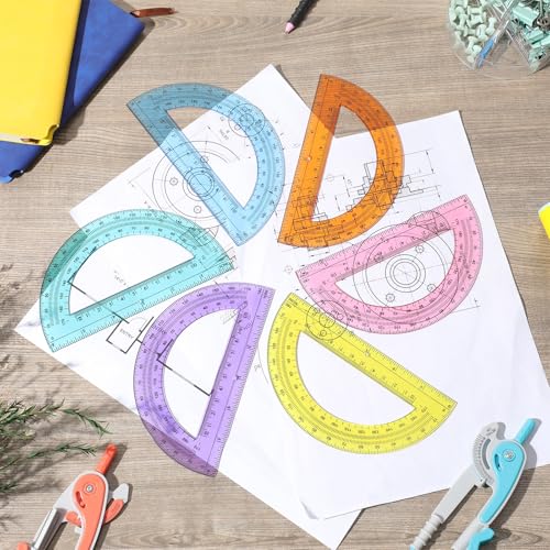 Chengu 6 Set Compass and Protractor Set, Operation Christmas Items Bulk Multicolor Compass Geometry Tool 6 Inch 180 Degree, Math Graphing Drawing Tools for Office and School Supplies