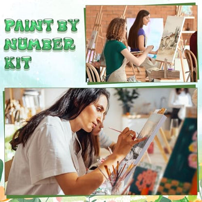 Nezyo 12 Sets Paint by Numbers 8 x 12 Inch for Adults Beginner with Wooden Frames Canvas DIY Acrylic Painting Kit Art Gift for Painting Party Sip and Paint Events for Home Decor(Festival) - style: Festival
