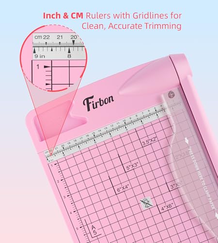 Firbon 12 Inch Guillotine Paper Cutter, Heavy Duty Paper Trimmer, Pink | 12-Sheet Capacity | Dual Scales | Paper, Cardstock & Photo Trimming | Scrapbooking Crafts | Office, Home & Studio Use - color: Pink