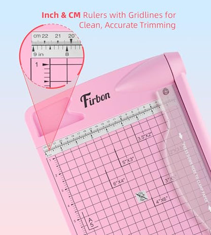 Firbon 12 Inch Guillotine Paper Cutter, Heavy Duty Paper Trimmer, Pink | 12-Sheet Capacity | Dual Scales | Paper, Cardstock & Photo Trimming | Scrapbooking Crafts | Office, Home & Studio Use - color: Pink