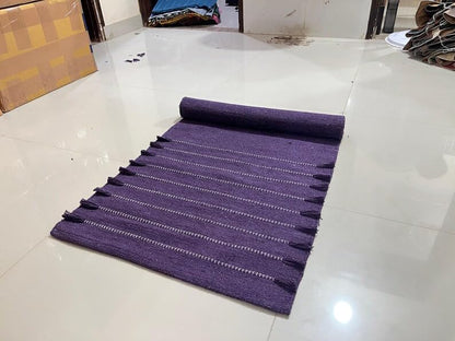 Payal Rugs Cotton Yoga Mat - Eco-Friendly Hand-Woven Rug - Non Slip & Thick (24”x72”x5mm) for Yoga Everyday Fitness at Home - Comfortable Extra-Long - color: Purple 02
