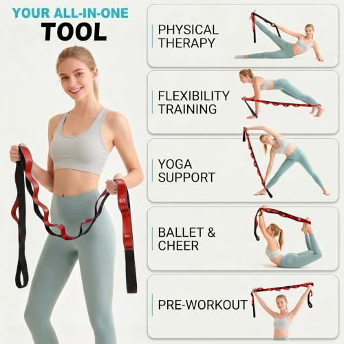 Acozycoo Stretching Strap with Loops for Physical Therapy,Knee,Calf,Back - color: Red, size: Length: 86 Inch, Width: 1.5 Inch