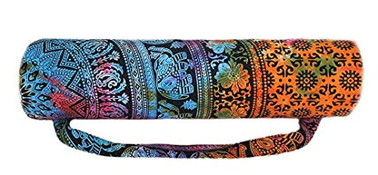 INDIAN CRAFT CASTLE ICC Yoga Mat Bag Carrier Full-Zip Exercise Yoga Mat Carry Bag for Women Men with Multi-Functional Storage Pockets and Adjustable Shoulder Strap 26X6 Inches - style: Elephant Flower Multi