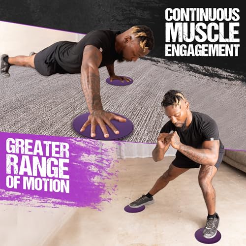 Gliding 9” Sliders for Working Out on Any Floor, 1 Pair + 4 Videos - color: Purple