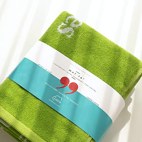 Luzia Workout Towels with Motivational Quotes for Sweat (Pack of 2) - mot-to Lightweight and Super Absorbent for Exercise, Workout, Fitness, Pickleball, Gym, Yoga, Running and Travel (Green) - color: Green - White, size: Set of 2
