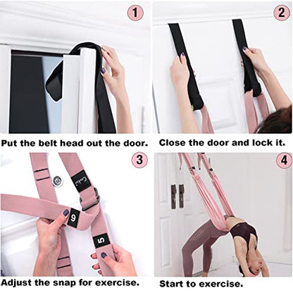 Tchrules Leg Stretcher Strap, Backbend Training Belt with Door Anchor, Flexibility Trainer Stretching Equipment Assist Stretch Strap for Fitness Gymnastics Dance Aerial Yoga Ballet - color: A-Pink