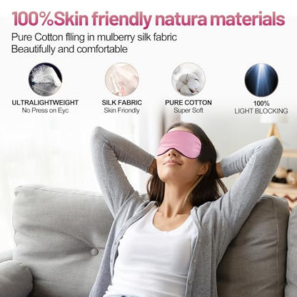 Silk Sleep Mask, Blackout Eye Mask for Sleeping with Adjustable Strap - color: Rose Pink