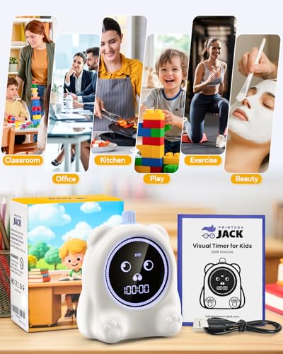 199 Min Visual Timer for Kids, 2 Minute teenth Brushing, Cute Bear Deign | Adjustable Sound Alert, Productivity Timers for ADHD, Silent Operation, Desk Time Management Tool for Toddler - color: White
