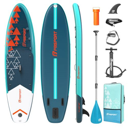 FBSPORT 11' Premium Stand Up Paddle Board, Yoga Board with SUP Accessories & Carry Bag | Wide Stance, Surf Control, Non-Slip Deck, Leash, Paddle and Pump for Youth & Adult - color: Dark Green