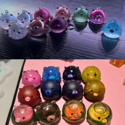 2Pcs Silicone Resin Molds for Jewelry Keychain Pendent Necklace, Cute Animal Orbs Piglet Chicken Bear Shape Ornaments Casting Molds for UV Resin Crafts, DIY Jewelry Making (Mirror & Matt) - size: 2pcs Animal