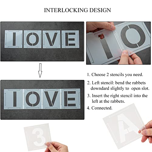 Eage 1 Inch Letter Stencils for Painting, 62 Pcs Reusable Plastic Letter Number Stencils, Interlocking Template Kit for Painting on Wood, Wall, Fabric, Rock, Chalkboard, Signage - size: 1 Inch