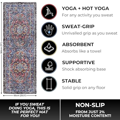 Plyopic All In One Yoga Mat | Luxury Sweat-Grip Mat/Towel Combo | Ideal for Yoga, Hot Yoga, Bikram, Pilates, Workout & Exercise | Eco-Friendly Natural Rubber - color: Vintage Rug