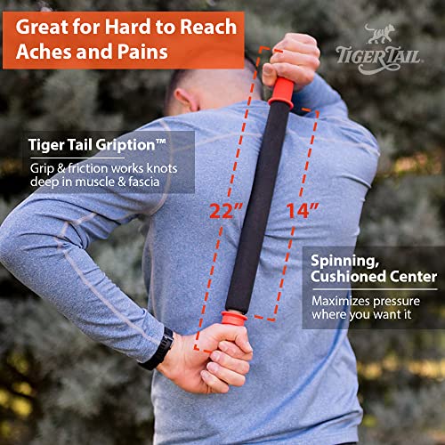 Tiger Tail 22in Massage Stick Portable Roller, Handheld, Deep Tissue Foam Roller, Body Massage and Myofascial Release Tool for Legs, Neck, Calves, Thighs, Shins & Back, The Long One 22, Made in USA - size: 22 Inch The Long One