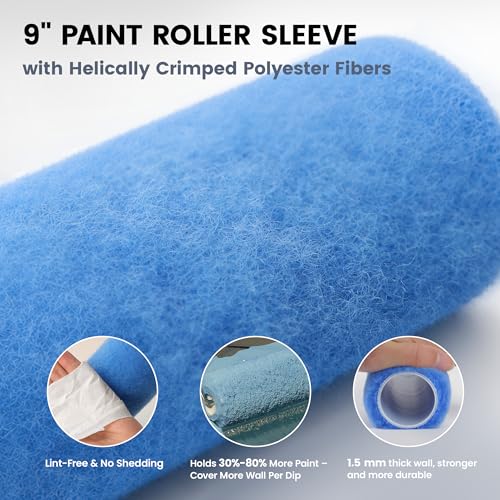 VOOMEY Paint Roller Kit with Adjustable Extension Pole(13.4-36 Inch) | Paint Tray, Brushes and Roller Covers for Interior Wall, Ceiling and Home Painting Projects - size: 9 Inch Kit with Extension Pole