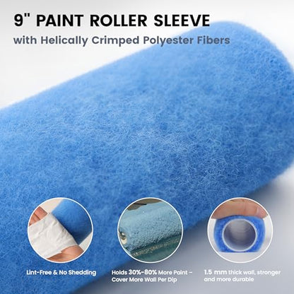 VOOMEY Paint Roller Kit with Adjustable 17-35 Inch Aluminum Pole, 9 & 4 Inch Rollers | 9" & 4" paint rollers with a 17-35" adjustable aluminum extension pole for walls, ceilings, trim and corners - size: 9 Inch kit with Buckle Extension Rod