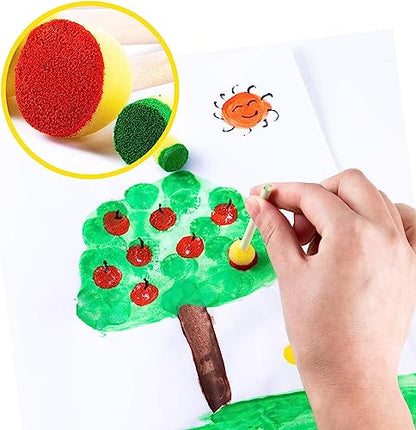 48 Pieces Round Sponges Brush Set, Round Sponge Brushes | for Painting, Wooden Handle Foam Brush Sponge Painting Tools for Kids Painting Crafts - style: 3F-RoundSponges48PCS