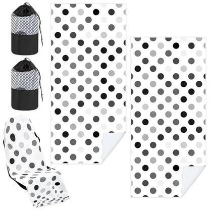 Hahafelt 2 Pack Car Seat Towel Cover with Storage Bag, Black and Gray Dots | 63 x 32 in Car Towel Seat Cover Non Slip Waterproof, Gym Workout Swimming Running, Machine Washable Sweat Absorbent Protector - style: Black and Gray Dots