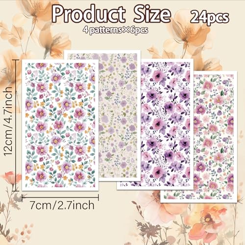 OLYCRAFT 24Pcs Purple Flower Clay Transfer Paper 4 Styles Transfers Paper for Polymer Pink Flower Polymer Clay Sheets Floral Theme Small Transfer Papers for Clay Earrings Jewelry Making - style: Purple Flower