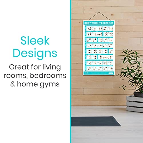 Vive Workout Posters for Home Gym (3 Pack) - Bodyweight, Yoga Poses