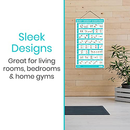 Vive Workout Posters for Home Gym (3 Pack) - Bodyweight, Yoga Poses