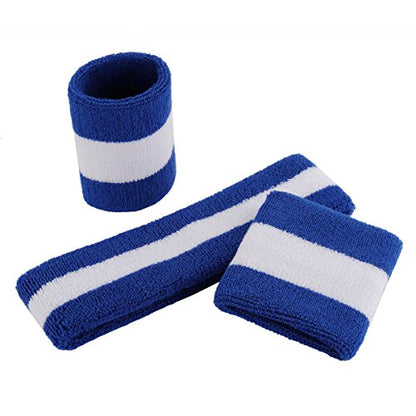 ONUPGO Sweatband Set Sports Headband Wristband Set Sweatbands Terry Cloth Wristband Wrist Sweatband Headbands Moisture Wicking Sweat Absorbing Head Band - color: Blue/White/Blue