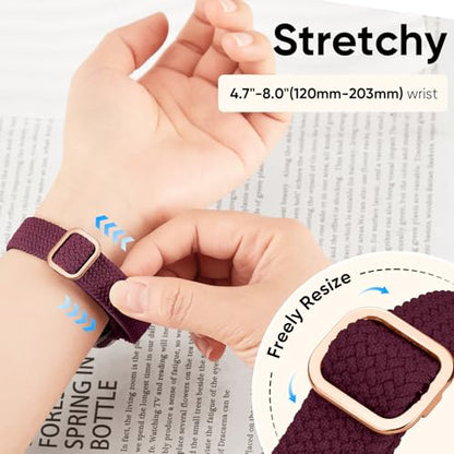 Slim Braided Stretchy Band Compatible with Apple Watch Bands Women | 40mm 41mm 42mm 38mm 44mm 45mm 46mm 49mm Thin Elastic Nylon Solo Loop Strap ,Wristband for iWatch Series 11 10 9 8 7 6 5 4 SE - color: Dark Wine, size: 38/40/41/42mm