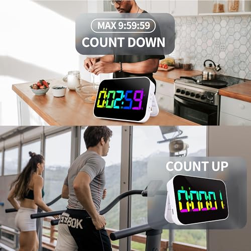 Pomodoro Timer Fitness Timer, Kitchen LED Digital Timer Rechargeable, RGB Count Down Up, Digital Timer with Vioce Reminder for Kitchen Classroom Cooking Study