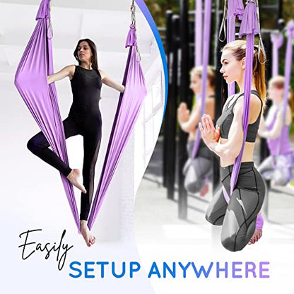 Yes4All Aerial Yoga Hammock 5.5 Yards, 198 Inches Height Aerial Silks, Yoga Trapeze Increasing Strength, Flexibility and Balance - color: A. Lavender