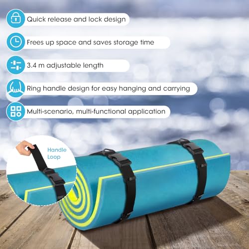 Multifunctional Floating Mat Straps with Quick Release Buckles, Suitable for Baby Pads, Yoga, and Water Activities, Reusable Fastening Strap with Pull Handle Design - 3pack