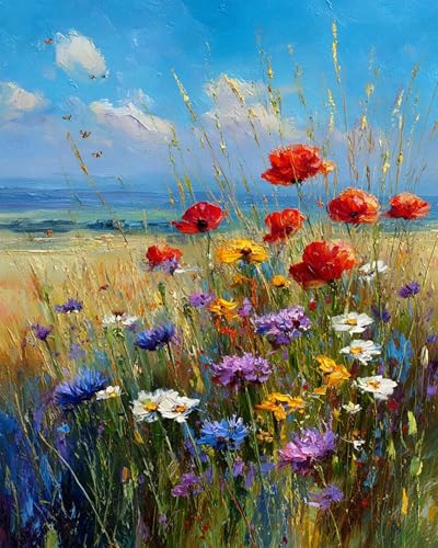 mrpwnle Paint by Numbers Kit for Adults, Wild Flowers Paint by Numbers Kits | Flowers Paint by Number Adult Easy Canvas Paint by Numbers for Adults DIY Oil Painting Kits for Home Decor Gifts 16x20in - color: Wild Flowers, size: 15.7x19.7in(40x50cm)