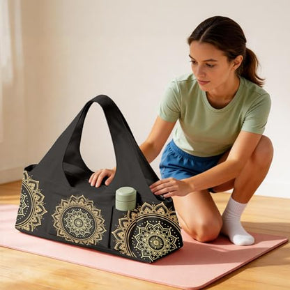 Yoga Mat Bag for Women Men Large Yoga Bag Travel - color: Black Mandala