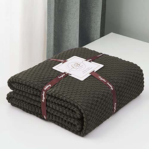 Longhui bedding 100% 면 니트 담요 - 다크 브라운, 부드럽고 아늑함, 세탁기 사용 가능, 129.5cm x 160cm(51 x 63인치) - 거실, 소파, 침대 또는 여행에 적합 - color: 다크 브라운., size: 51" x 63", Standard