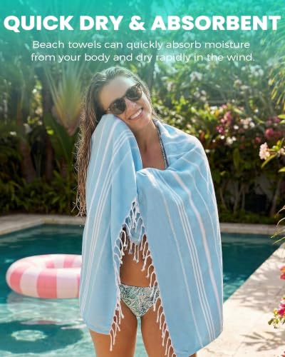 2 Packs Cotton Turkish Beach Towels Quick Dry Sand Free Soft Absorbent Adult Oversized Bath Pool Swim Long Towel Lightweight Thin Sandless Fast Drying Over The Lounge Chair Towel Sand Repellent Anti - color: Thinner Set Mink Turquoise