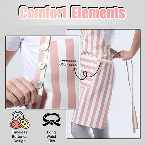TOSHEX Kitchen Apron Cotton Waterdrop Resistant Adjustable Button Women Men | Premium Cotton Cooking Apron with Pocket. Striped, Gift, Powder Pink - color: Powder Pink