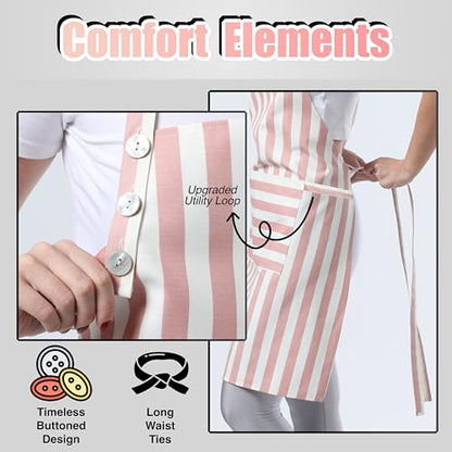 TOSHEX Kitchen Apron Cotton Waterdrop Resistant Adjustable Button Women Men | Premium Cotton Cooking Apron with Pocket. Striped, Gift, Powder Pink - color: Powder Pink