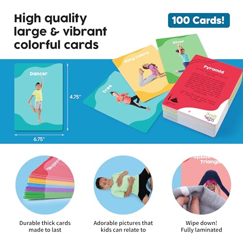 Yoga Cards for Kids: 100 Real-Life Yoga Poses, Kid-Friendly Activities for Home & Gym, Beginner to Advanced, Promotes Mindfulness