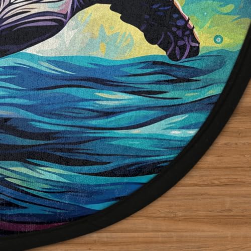 Ocean Turtle Round Area Rug 3Ft Abstract Turtle Circle Carpet Floor Mat - color: Ocean Turtle, size: 3 ft