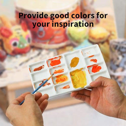8" Porcelain Watercolor Palette - 14 Well Ceramic Artist Paint Palette with Mixing Tray for Painting and Craft Projects - color: White