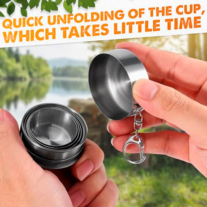 Collapsible Shot Glass with Lid - 2.5Oz (75ml) Stainless Steel Travel Shot Glasses, Rust & Bend Resistant, Keychain for Easy Portability - Collapsible Cups for Traveling, Fishing, Camping | Travel Shot Glasses; Rust-, Weather- and Bend-Resistant; Keychain