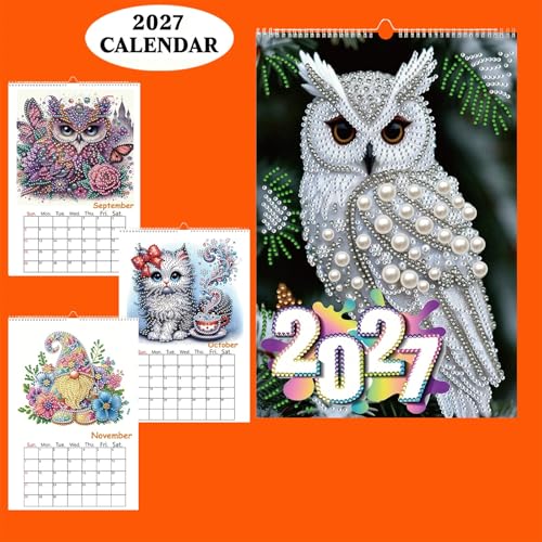 2027 Wall Calendar DIY Diamond Art Painting Hanging Calendar 9.9" x 6.7" Hanging Loop from January 2027 to December for Home Office Planning-Animals - color: Animals