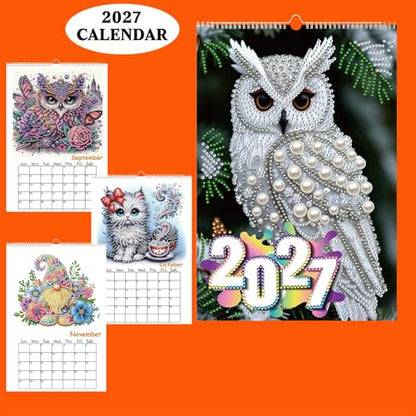 2027 Wall Calendar DIY Diamond Art Painting Hanging Calendar 9.9" x 6.7" Hanging Loop from January 2027 to December for Home Office Planning-Animals - color: Animals